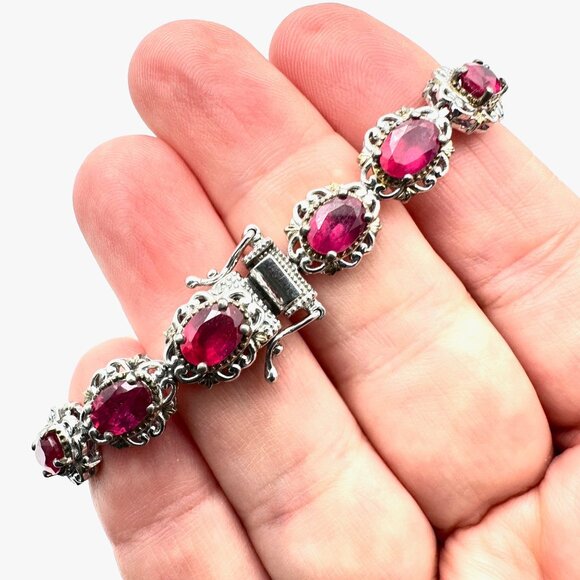 D Joy Sterling Silver Red Ruby Gemstone Tennis 20 Bracelet  Grams 6.5 Inch - Picture 4 of 4